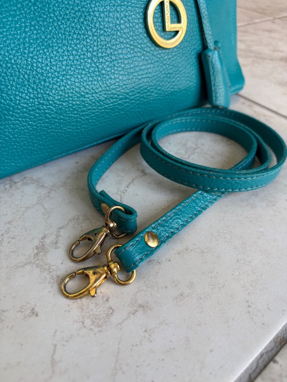 L. Credi Teal Leather Shoulder Bag, Hand Bag, Made in Italy - Picture 6 of 16